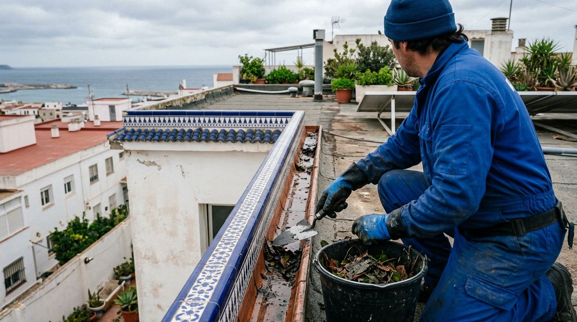 Limpieza de canalones en Ceuta antes de las lluvias